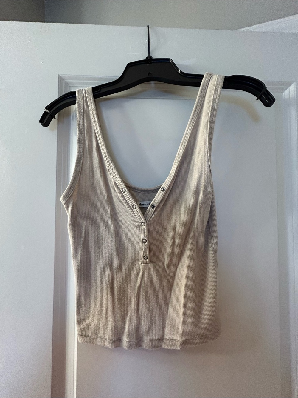 Abercrombie & Fitch Beige Ribbed Henley Scoop Tank